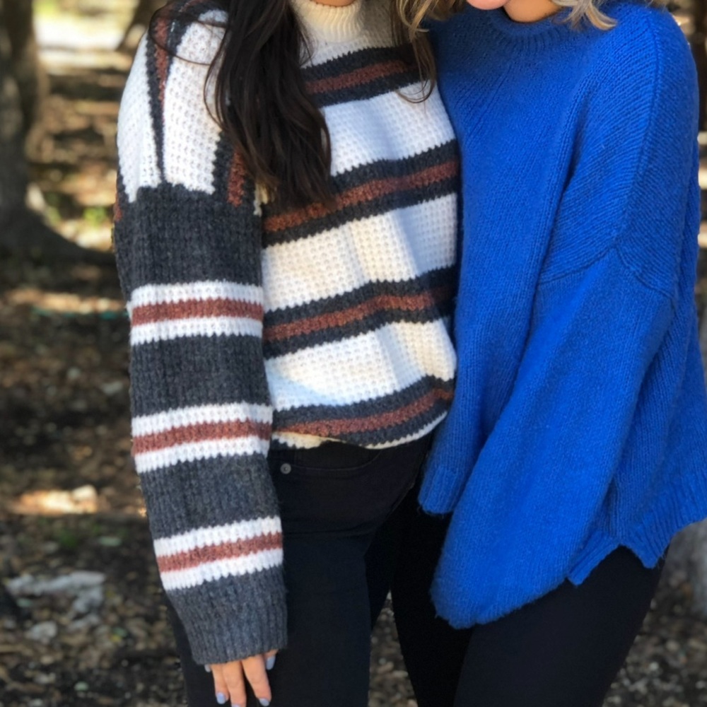 American Eagle Striped Oversized Waffle Knit Pullover Sweater